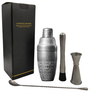 Fernas 304 stainless steel american-style cocktail shaker three-piece set engraved shaker ounce cup crushed popsicle shaker shaker american-style 500ml old engraved-4-piece set