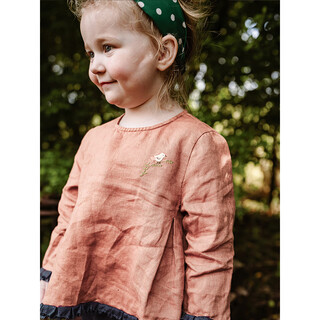 Lele jove nordic style children's linen shirt spring and autumn baby girl fresh literary t-shirt embroidered tassel retro crew neck shirt mineral red-top 90