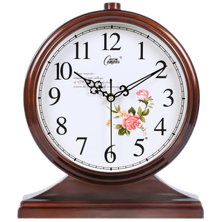 Compas wall clock, classical european clock, retro living room decoration desk clock, creative bedroom bedside clock, quartz clock 3020 digital wood grain