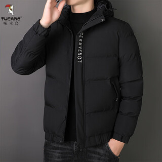 Woodpecker 2024 men's autumn and winter thickened short bread coat men's winter down cotton jacket warm thick cotton jacket trendy black xl recommended weight 135-145jin jin equals 0.5 kg