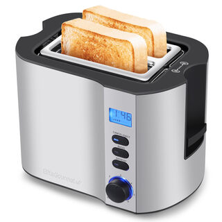 Elite gourmet 2-slice stainless steel toaster 6-level adjustment defrost and bake function requires transformer bright gray 2 slice