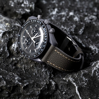 Snqp cowhide strap genuine leather suitable for omega swatch co-branded watch strap omega swatch planetary system moon elephant gray 20mm (lug width)