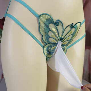 Men's self-masking underwear, special men's ball-filled bullet separation, large size thong, hollow large size underwear, fun l light green (pure 1-155 jin jin is equal to 0.5 kg) 1 piece, one size fits all, bullet separation - closed mouth