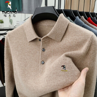 Woodpecker 100% pure wool sweater men's winter thickened sweater lapel middle-aged knitted bottoming wool sweater warm camel lapel 3xl 185/56 recommended 160jin jin is equal to 0.5kg -180jin jin is equal to 0.5kg