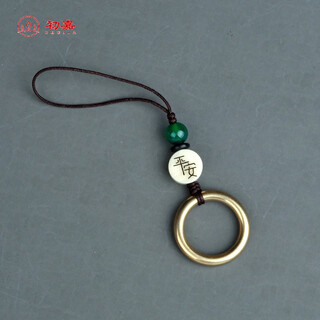 Chujia pure brass ring mobile phone ring buckle metal universal dust plug pendant usb pendant anti-lost lanyard handmade jewelry green agate peace ring
