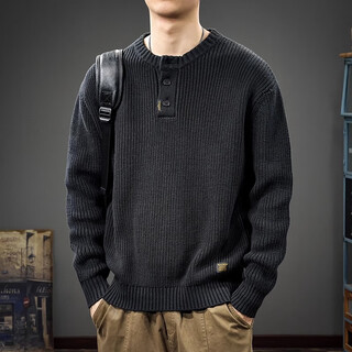 Gu xiansen autumn and winter sweater men's american retro henry collar heavyweight inner casual sweater autumn and winter coat sweater black l 115-130jin jin equals 0.5 kg