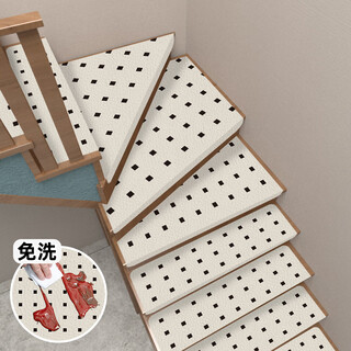 Little brown bear stair step mat self-adhesive stair mat anti-slip household floor mat step sticker rotating stair foot mat silicone mat showing pattern - off-white + black self-adhesive bottom 55*22+4.5cm side fold
