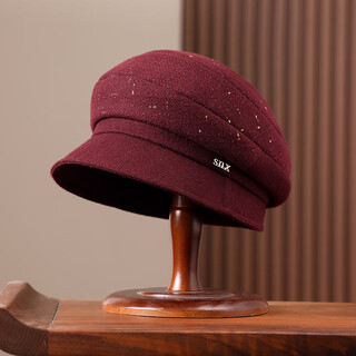 Buta's new beret women's autumn and winter korean style small fragrance retro versatile british black hat showing face small warm hat burgundy