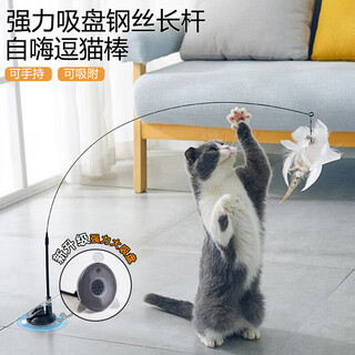 Meow fairy cat toy funny cat stick suction cup long rod steel wire self-happiness artifact can handheld feather bell kitten pet supplies