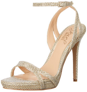 Jewel badgley mischka women's heeled sandals shiny platform pumps open toe ankle strap light gold 8.5
