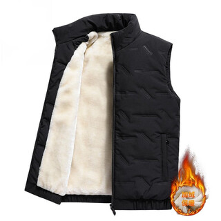 Guqian velvet cotton vest men's jacket winter casual stand-up collar vest for young and middle-aged men cold-proof and warm vest men's black velvet vest 6xl (185-200jin jin equals 0.5kg)