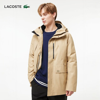 Lacoste french crocodile men's simple casual solid color hooded goose down jacket | bh0696 02s/milk brown l 52