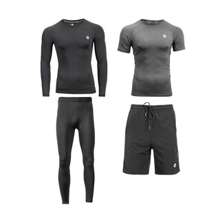 Rockbros sports suit fitness clothing running training tight long shorts cycling men and women quick-drying breathable spring and summer four-piece set (long sleeves + long pants + short sleeves + shorts) xl