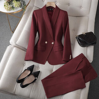 Jian ting suit jacket women's 2025 spring and autumn new casual suit high-end professional temperament goddess style suit business formal wear maroon (suit + pants) m