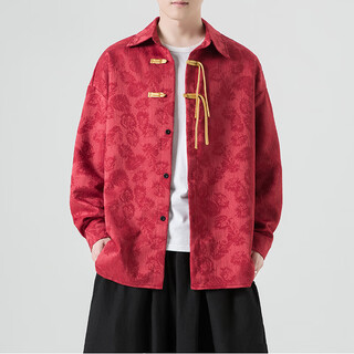 Bai xu teng tang suit hanfu jacquard leaf chinese style improved new chinese style 2025 spring and autumn new style plate button annual meeting long-sleeved shirt red l (recommended weight 120-135jin jin equals 0.5 kg)