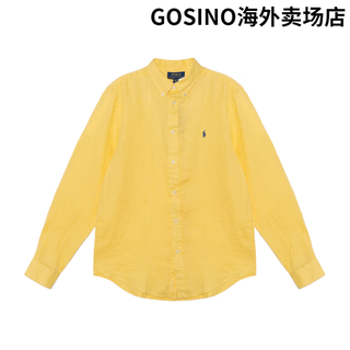 Ralph lauren ralph lauren solid color pony embroidered lapel single-breasted long-sleeved shirt yellow children's yellow s