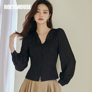 Roeyshouse luoyi texture jacquard splicing shirt women's autumn new long-sleeved new chinese style chinese style shirt 07329 black s