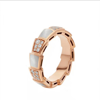 Oine 18k gold snake bone ring v gold inlaid with mother-of-pearl, rose gold, anti-fading, full of diamonds, niche design, exquisite and fashionable, white mother-of-pearl (wide version) no. 5
