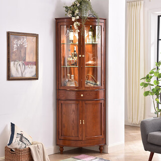 Oulun wine cabinet american solid wood corner cabinet living room corner cabinet multi-functional storage cabinet wall corner cabinet wine cabinet chestnut color 550*550*1900