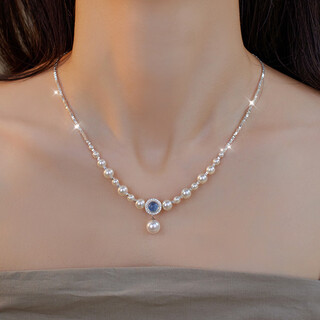 Jalloo shijia pearl necklace young women's high-end light luxury pendant jewelry female birthday gift for girlfriend broken silver shijia beads pearl aquamarine necklace