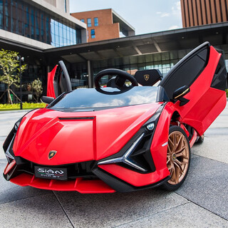 Xingchenhao lamborghini children's electric car four-wheel toy can sit on a child's baby baby remote control car lightning sian red four-wheel drive + remote control + swing + leather seat + soft wheels