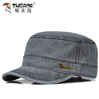 Woodpecker spring and summer new washed hat distressed cotton flat top autumn and winter peaked cap outdoor hat men's breathable sun shade hat black gray one size 56-59cm adjustable size