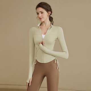 New zipper yoga clothing jacket sports top fitness long-sleeved pilates training clothing set khaki jacket s s