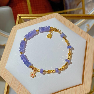 Shiyi gold tanzanite amethyst bouncy bead small flower bracelet for women burnt blue craft flash broken gold light luxury bracelet burnt blue tanzanite bracelet