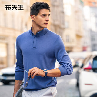 Mr. bu half cardigan stand collar wool sweater 2025 autumn simple solid color machine washable wool t-shirt bt15360 denim blue l (175)