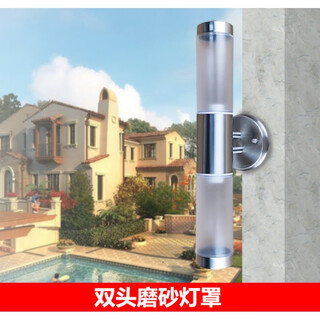 Micro simple stainless steel wall lamp, waterproof and rust-proof outdoor led wall lamp, garden balcony aisle wall lamp, bedside wall lamp, double head/frosted cover/(2*40 watt) led white light