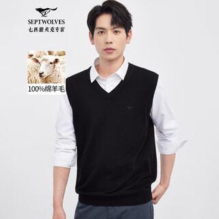 Septwolves cardigan men's pure wool v-neck knitted vest vest men's sweater sweater men's business versatile top 001 (black) l 170