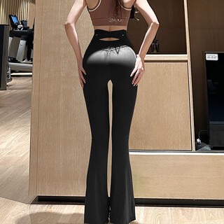 Baichao micro-large yoga pants women's high waist peach butt lift milk coffee drape outerwear running sports pilates fitness flare pants black s