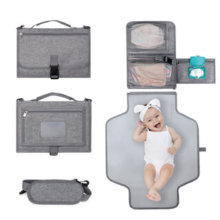 Jingmengyuan baby portable diaper pad outdoor travel diaper bag diaper changing mat changing pad waterproof baby diaper bag gray with shoulder strap