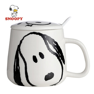 Snoopy (snoopy) ceramic mug men's and women's creative single handle lid office cup couple drinking water home breakfast milk coffee cup snp5012-1 white