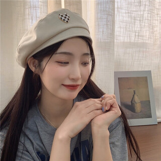 啕二啕 sweet and cool love plaid beret women's spring and summer big head bud painter's hat ins internet celebrity face small hat off-white