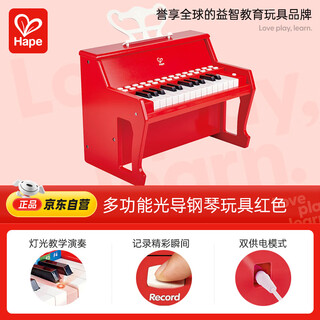 Hape(德国)儿童音乐玩具电钢琴木质多功能钢琴红色3-6-12岁礼物E0628