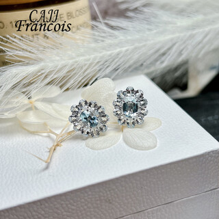 Cajj francois aquamarine earrings for women natural colorful jewelry gemstones 925 silver inlaid aquamarine earrings