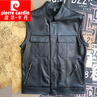 Pierre cardin (pierre cardin) spring and autumn leather vest fashion trendy handsome motorcycle cycling suit leather vest sleeveless waistcoat top men black m 90-110jin jin is equal to 0.5 kg