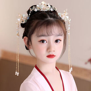 Lingmeng three-piece set of children's hanfu headwear, girls' ancient hanfu hair accessories set, hairpins, hairpins, tassels and rocking sets