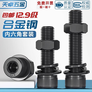 Tianzhuo hardware grade 12.9 high strength cup head hexagon screw and nut combination set complete bolt flat spring washer m2-m20 m6*30-10 set