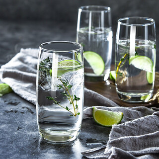 Ocean imported glass water cup breakfast milk cup household tea cup 370ml cup holder tray set