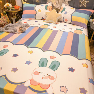 Gudie cartoon bed sheet single piece pure cotton 1.5 meter children's student dormitory quilt single 100 cotton women's pillow set l cute rabbit fantasy 120x230cm version a single bed sheet suitable for 0.8/0