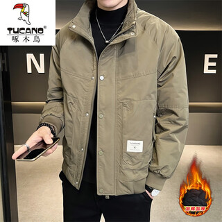 Woodpecker (tucano) cotton thickened men's warm jacket autumn and winter new style jacket casual trendy versatile workwear stand collar men's cotton jacket 858 cotton jacket khaki xl 130-140jin jin is equal to 0.5 kg