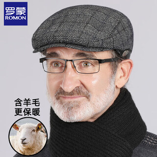 Romon wool hat men's winter plaid ear protection duck tongue forward hat for dad and elders large size windproof and cold protection thickened