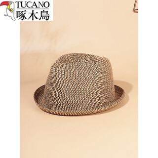 Woodpecker retro small top hat middle-aged men's straw breathable casual short-brimmed curly straw hat british jazz hat women's fashion khaki m (55-57cm conforms to 85% of ordinary head circumference)