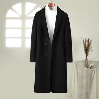 Kuraishi kazuki kuraishi kazuki solid color coat double-sided wool men's high-end mid-length winter british style couple woolen coat black regular m (170)