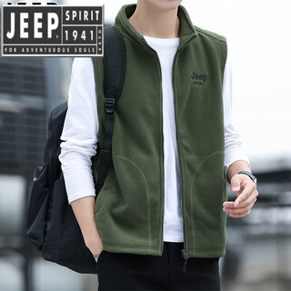 Jeep spirit jeep spirit fleece vest vest men's autumn and winter plus velvet thickened warm vest clip casual stand collar large size jacket men army green 3xl