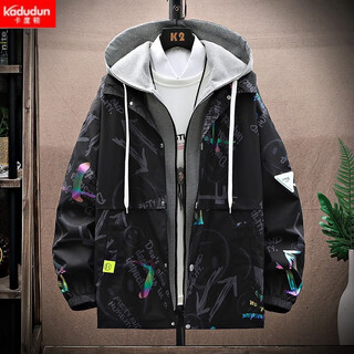 Kaduton extra large workwear jacket men's fake two-piece student handsome jacket extra large men's loose spring and autumn top men's trendy fat autumn gown jacket black 7xl recommendation 220-240jin jin is equal to 0.5 kg