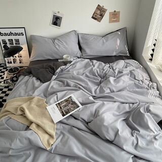 谷蝶北欧床单被套2件套单件少女件套纯色被罩宿舍天蓝单双人件套 双拼-浅灰深灰 (1) 150*200被套