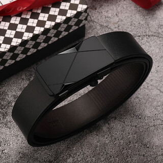 Pengjing belt men's belt men's automatic buckle toothless inner wear young people's trendy high-quality leather men's business pants belt gift business pattern classic black 120*3.5cm